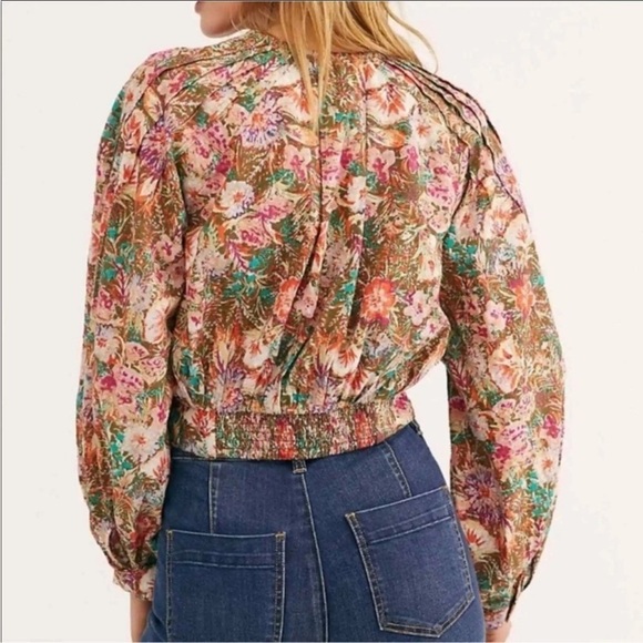 Free People Floral Garden Print Balloon Puff Sleeve Wrap Blouse Top women’s XS - Picture 6 of 16